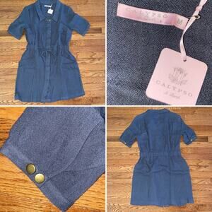 New Calypso St Barth $350 Gray Linen Snap Front Dress MED